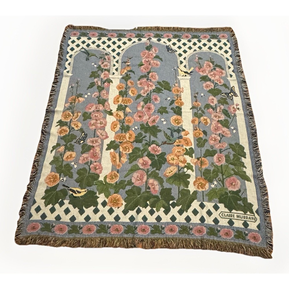 Claire Murray Garden Throw Blanket Floral Bird Goodwin Weavers Tapestry USA Made